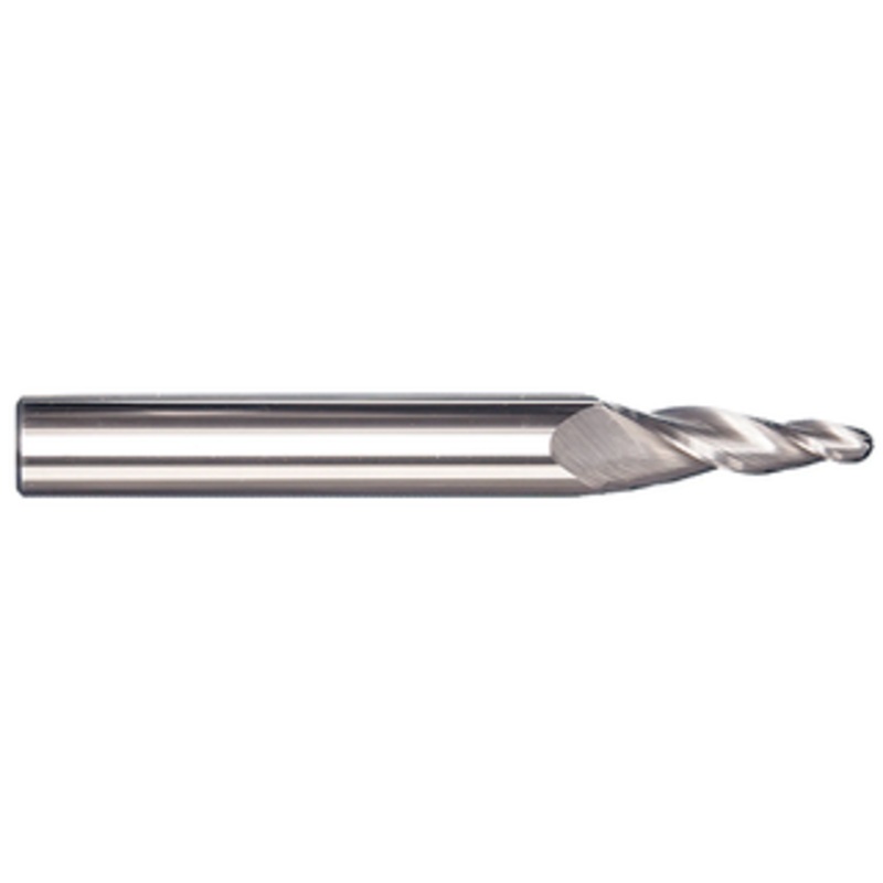 Rushmore USA 3 Flute 5 Centerline Angle Solid Carbide Ball End Tapered End Mill, 1/4 Small End Diameter, 1-1/4 Length of Cut, 1/2 Shank Diameter, 4 Overall Length