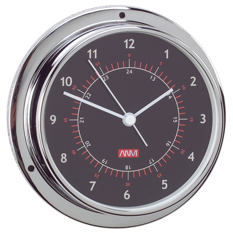 Clock – 95mm Chrome Plated Brass with Black Face