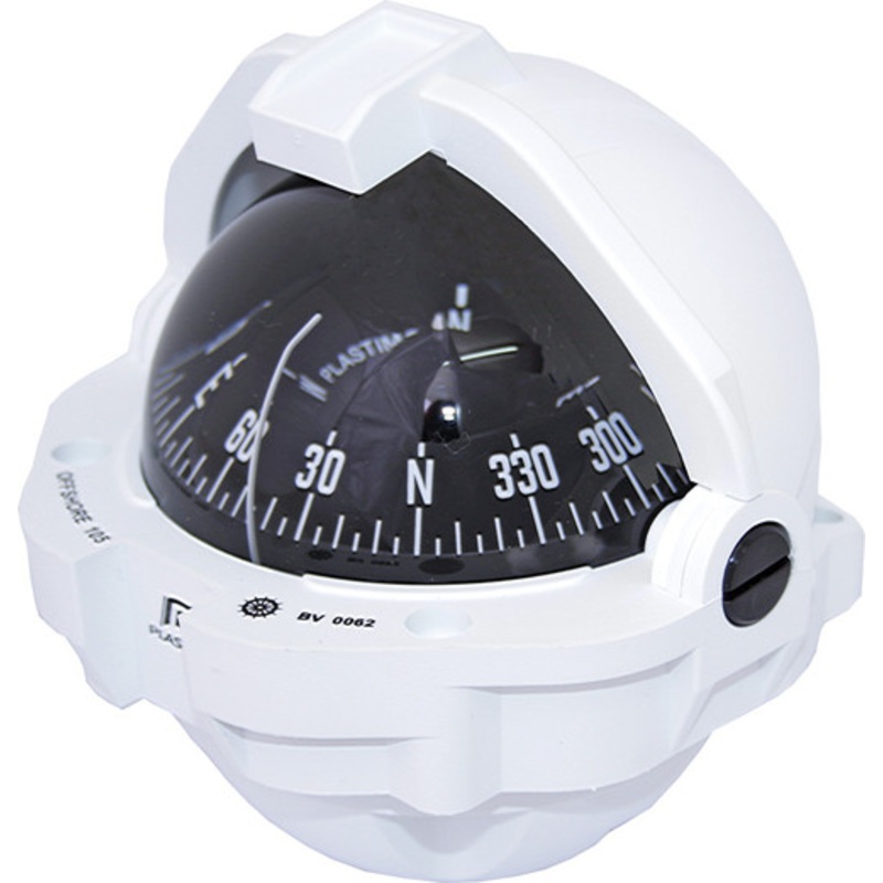 Offshore 105 Powerboat Compass White, Flush Mount, Conical Black Card
