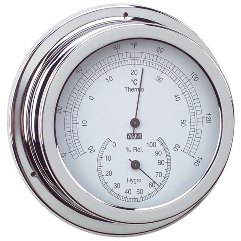 Thermometer & Hygrometer – 120mm Chrome Plated Brass