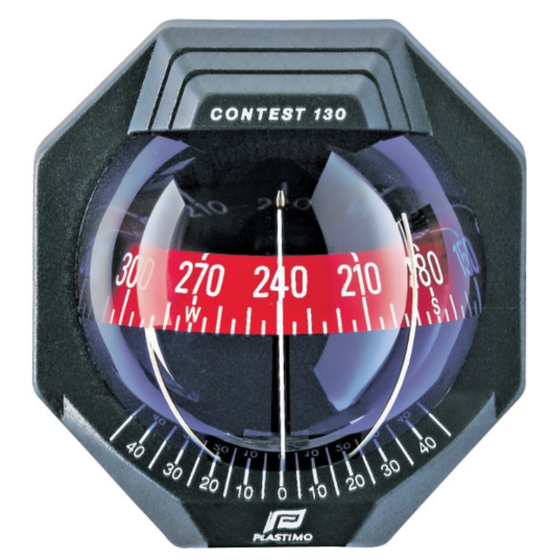 Contest 130 Sailboat Compass Black, Bulkhead  Vertical Mount, Red Card