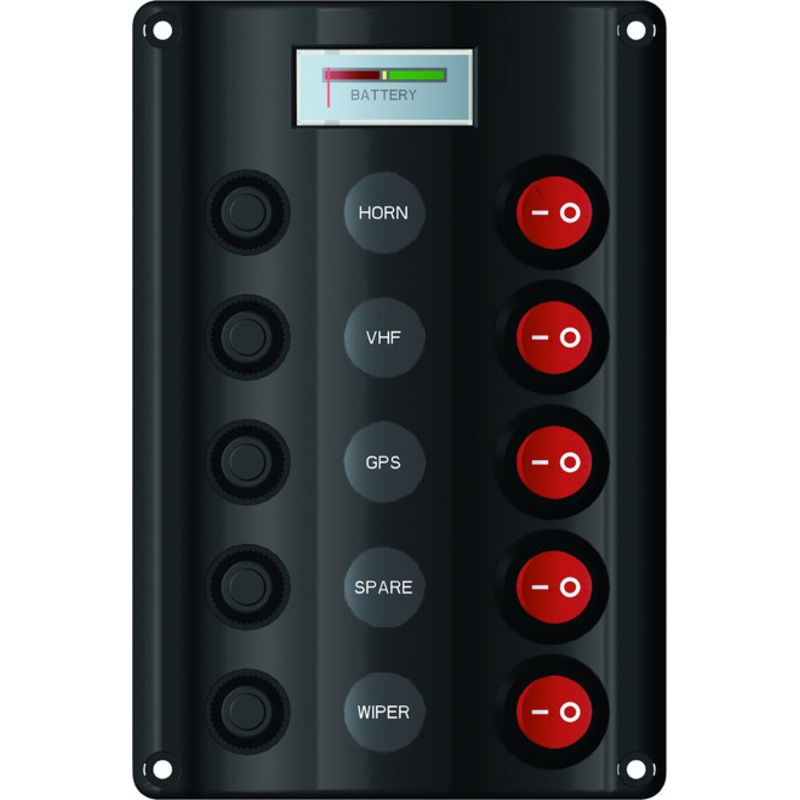 Switch Panel with Circuit Breaker 7 Battery Meter – 5 Switches