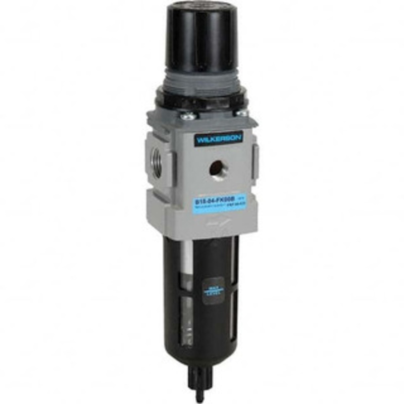 Wilkerson 3/8 NPT Compact 1 Pc Filter/Regulator FRL Unit 158 SCFM, 150 Max psi, Polycarbonate Bowl, Manual Drain Drain B18-03-FK00B – 11760022
