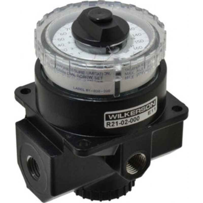 Wilkerson 1/4 NPT 5 – 160 psi Dial Air Regulator Zinc Regulator 300 Max Supply psi, 117 CFM, 32 to 150F, 3.2 Wide x 4.19 High R21-02-000 – 08952384