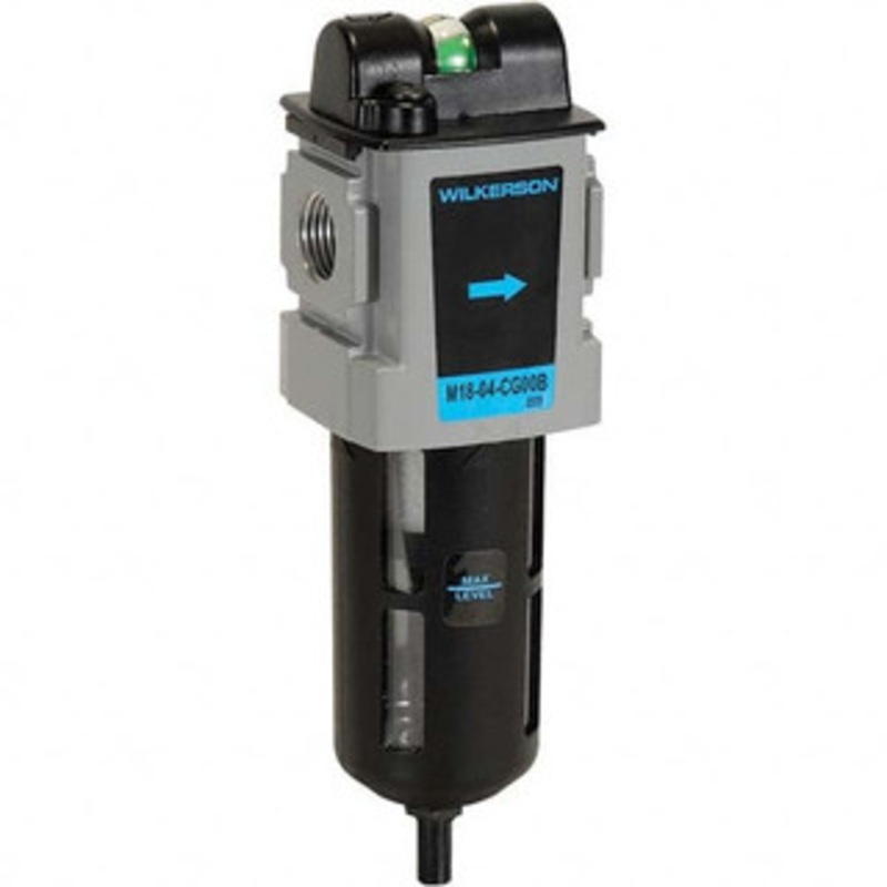 Wilkerson Coalescing Filters, Port Size: 3/8, Maximum Working Pressure (psi): 150, Bowl Material: Polycarbonate, Width (Decimal Inch): 2.3600, Height (Inch): 8-3/8, Height (Decimal Inch): 8.360 M18-03-CG00B – 11758737