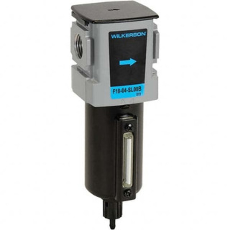 Wilkerson Filters, Port Size (NPT): 3/8, Height (Inch): 7-1/2, Width (Inch): 2-3/8, Bowl Material: Aluminum, Drain Type: Manual, Standard Cubic Feet Per Minute: 78 F18-03-SL00B – 11755980