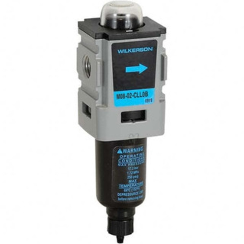 Wilkerson Coalescing Filters, Port Size: 1/4, Maximum Working Pressure (psi): 250, Bowl Material: Aluminum, Width (Decimal Inch): 1.5800, Height (Inch): 4-3/4, Height (Decimal Inch): 4.710 M08-02-BL00B – 11758653