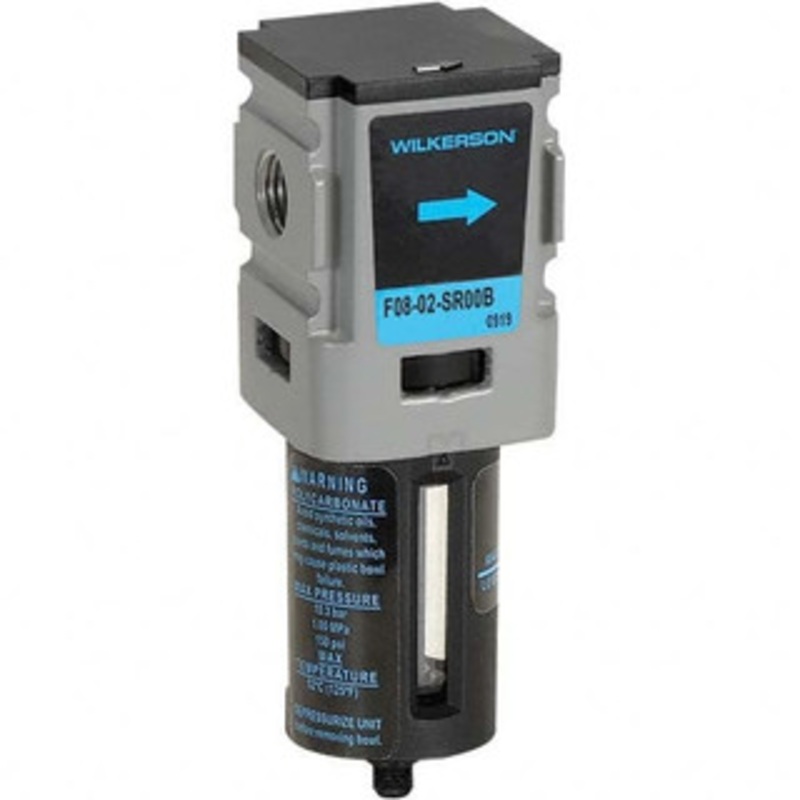 Wilkerson Filters, Port Size (NPT): 1/4, Height (Inch): 4-7/8, Width (Inch): 1-1/2, Bowl Material: Polycarbonate, Drain Type: Auto, Standard Cubic Feet Per Minute: 42 F08-02-SR00B – 11755840