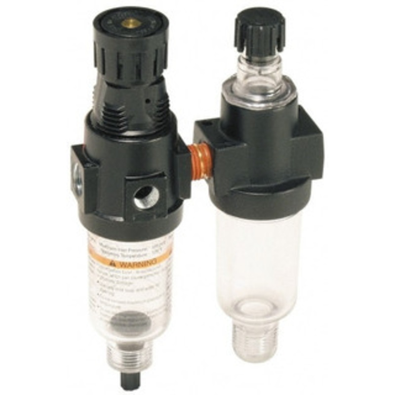 Wilkerson 1/4 NPT Miniature 2 Pc Filter/Regulator-Lubricator FRL Unit 20 SCFM, 150 Max psi, Polycarbonate Bowl, Manual Drain D03-02-0000 – 01004878