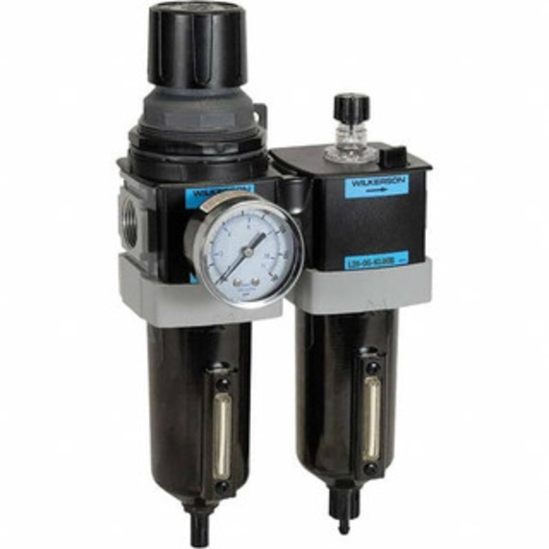 Wilkerson 3/8 NPT Standard 2 Pc Filter/Regulator-Lubricator FRL Unit with Sight Glass & Pressure Gauge 110 SCFM, 250 Max psi, Aluminum Bowl, Manual Drain Drain D28-03-FLG0B – 11759933