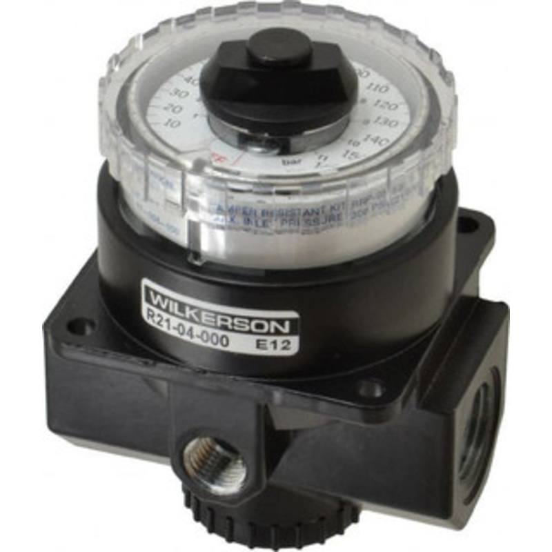 Wilkerson 1/2 NPT 5 – 160 psi Dial Air Regulator Zinc Regulator 300 Max Supply psi, 195 CFM, 32 to 150F, 3.2 Wide x 4.19 High R21-04-000 – 80092711