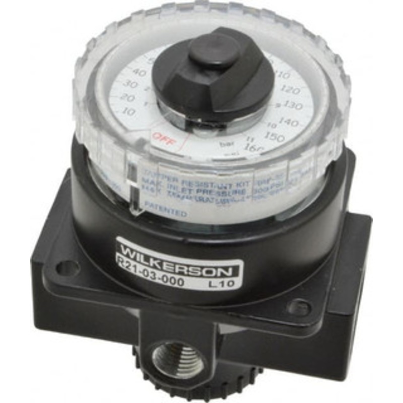 Wilkerson 3/8 NPT 5 – 160 psi Dial Air Regulator Zinc Regulator 300 Max Supply psi, 180 CFM, 32 to 150F, 3.2 Wide x 4.19 High R21-03-000 – 08942484