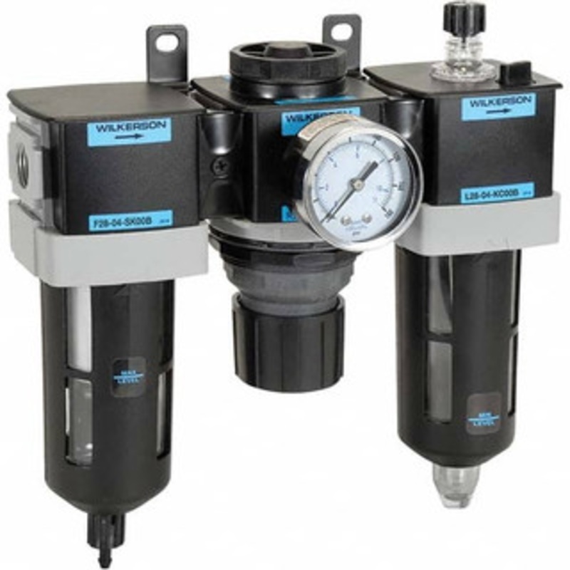 Wilkerson 3/8 NPT Standard 3 Pc Filter-Regulator-Lubricator FRL Unit with Sight Glass & Pressure Gauge 90 SCFM, 250 Max psi, Aluminum Bowl, Manual Drain Drain C28-03-FLG0B – 11760188