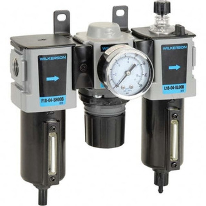 Wilkerson 3/8 NPT Compact 3 Pc Filter-Regulator-Lubricator FRL Unit with Sight Glass & Pressure Gauge 68 SCFM, 250 Max psi, Aluminum Bowl, Manual Drain Drain C18-03-FLG0B – 11760196