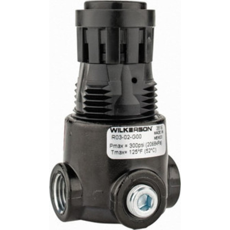 Wilkerson 1/4 NPT 2 – 125 psi Miniature Zinc Regulator with Gauge 300 Max Supply psi, 15 CFM, 32 to 125F, 1.65 Wide x 2.88 High R03-02-G00 – 86371341