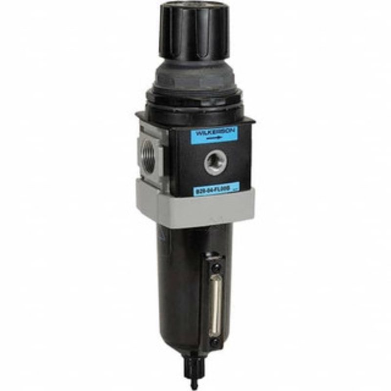 Wilkerson 3/8 NPT Standard 1 Pc Filter/Regulator FRL Unit with Sight Glass 200 SCFM, 250 Max psi, Aluminum Bowl, Manual Drain Drain B28-03-FL00B – 11760105