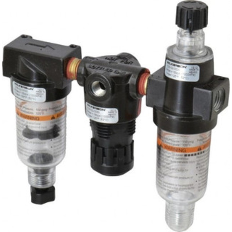 Wilkerson 1/4 NPT Miniature 3 Pc Filter-Regulator-Lubricator FRL Unit 20 SCFM, 150 Max psi, Polycarbonate Bowl, Manual Drain C03-02-0000 – 01004860