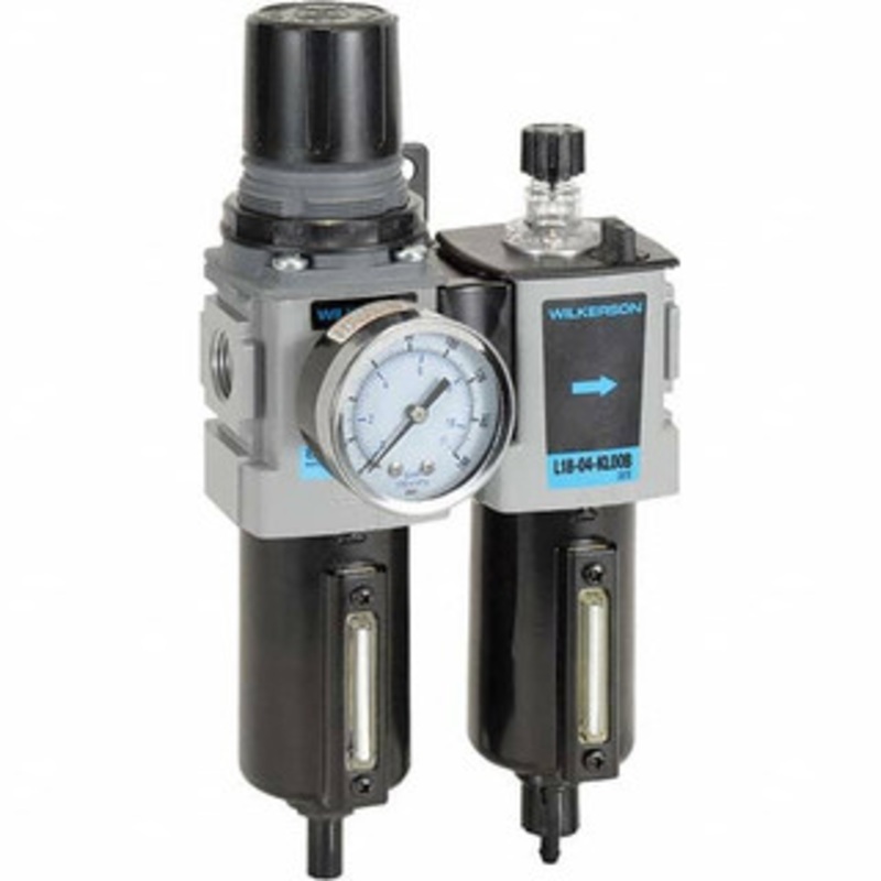 Wilkerson 3/8 NPT Compact 2 Pc Filter/Regulator-Lubricator FRL Unit with Sight Glass & Pressure Gauge 70 SCFM, 250 Max psi, Aluminum Bowl, Manual Drain Drain D18-03-FLG0B – 11759941
