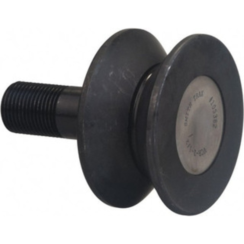 Accurate Bushing Co. 120mm Roller Diam x 50.5mm Width, 30mm Stud Diam x 69.5mm Length, V Guide Roller Carbon Steel, 40mm Thread Length, M30 x 3.5 Thread, 120mm OAL, 63,600 N Dynamic Cap, 89,000 N Static Cap MVCR-76 – 62894027